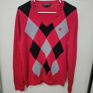 Express Men's Red Argyle V Neck Sweater L